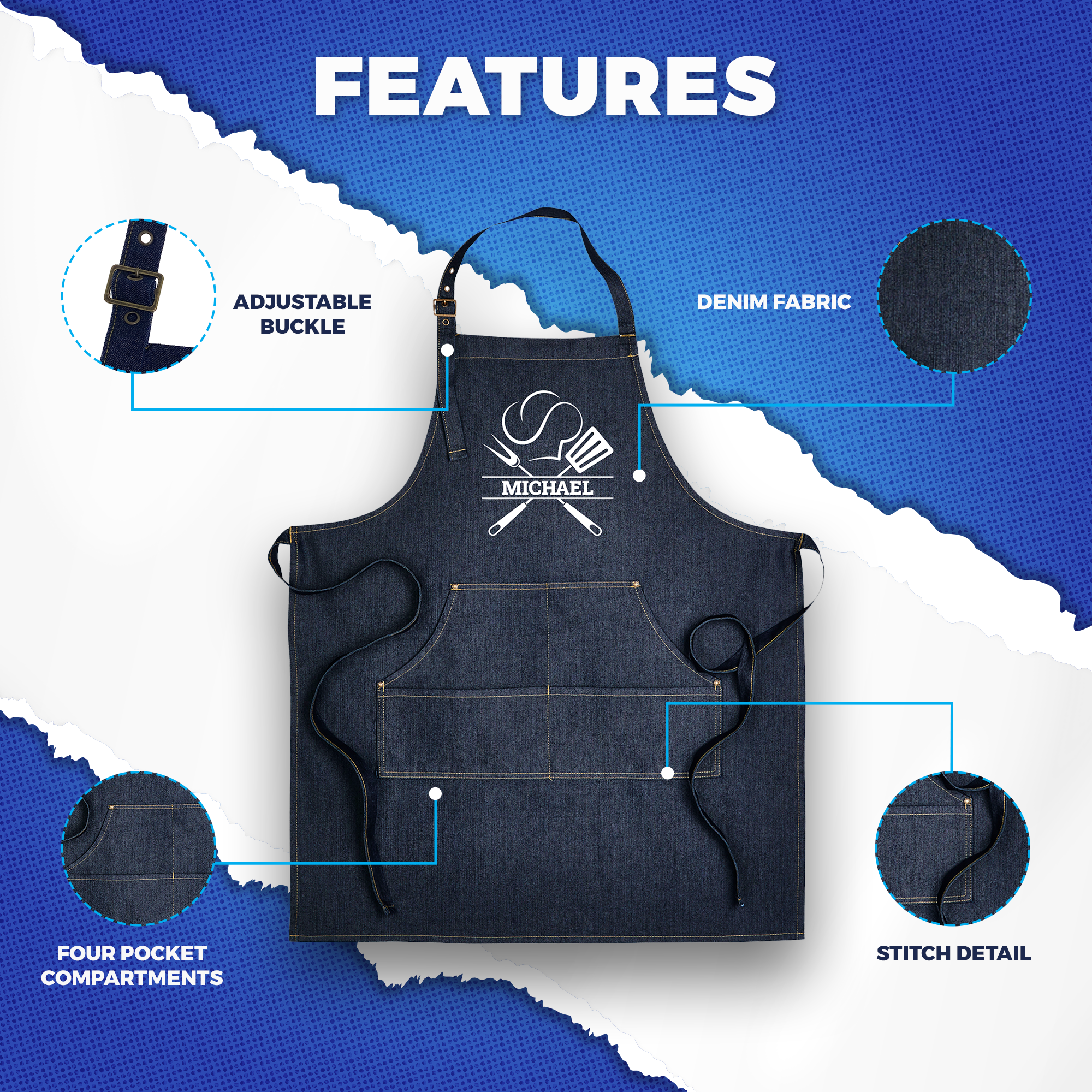 Custom Chef Denim Apron Features