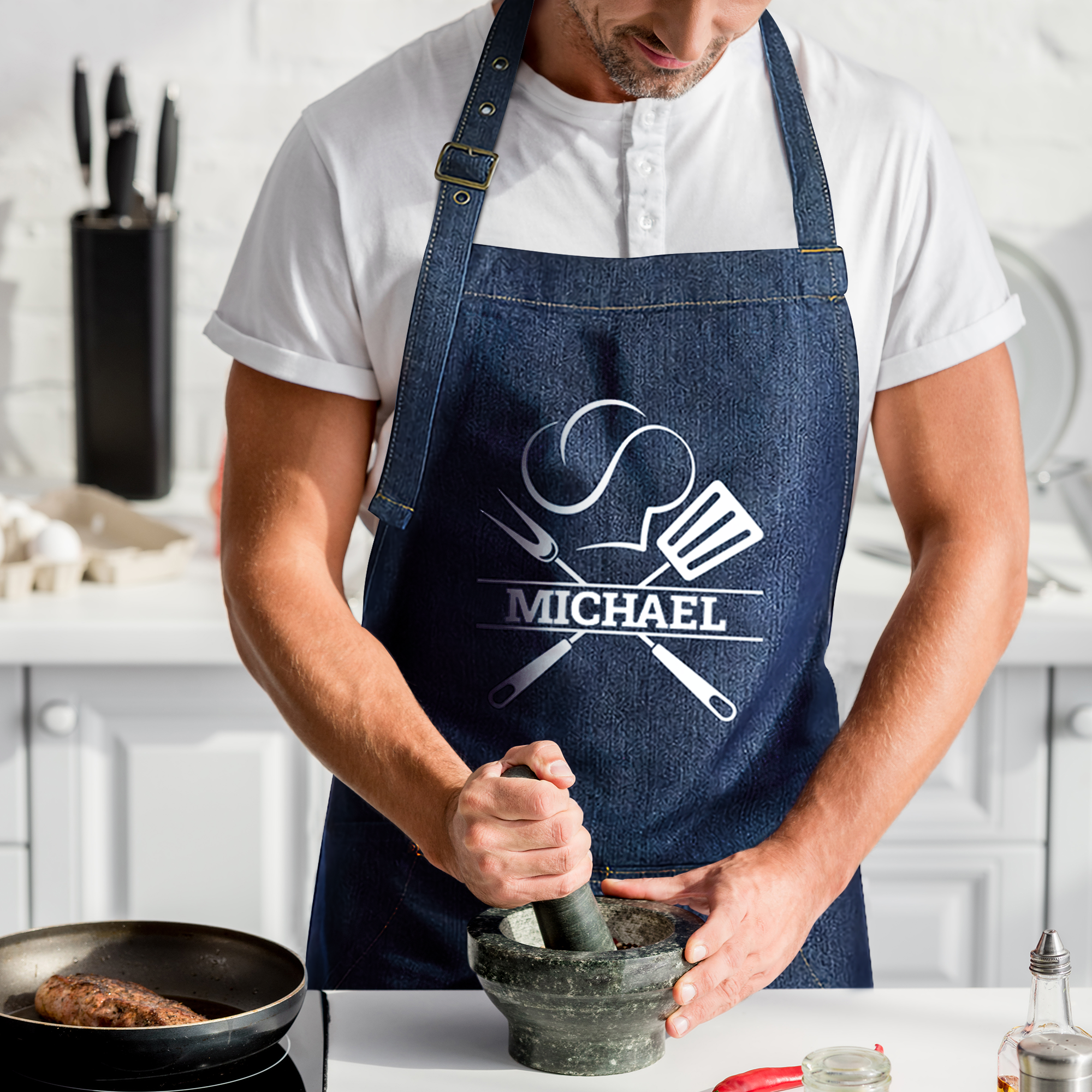 Custom Chef Denim Apron Lifestyle
