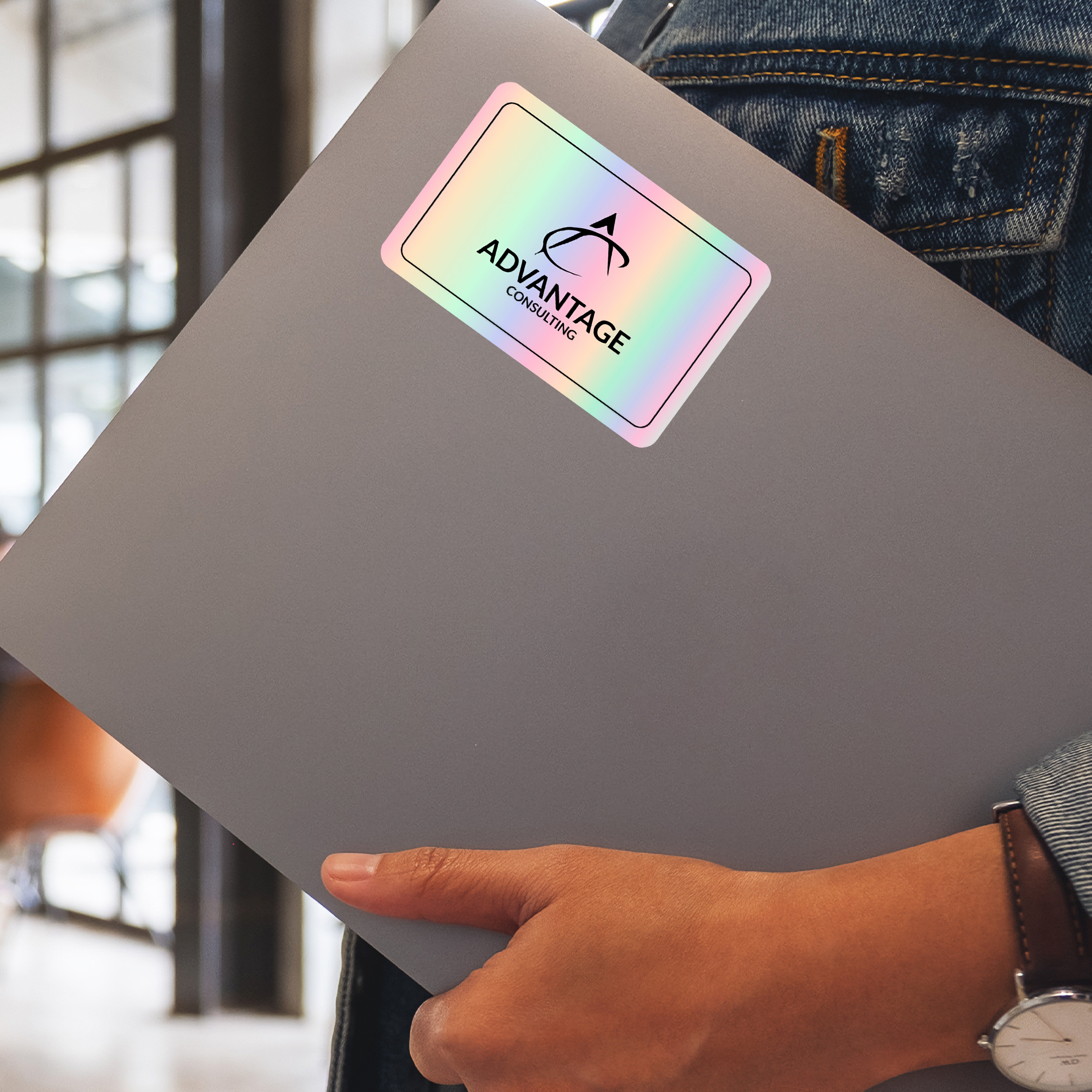 Custom Rectangle Holographic Sticker on Laptop