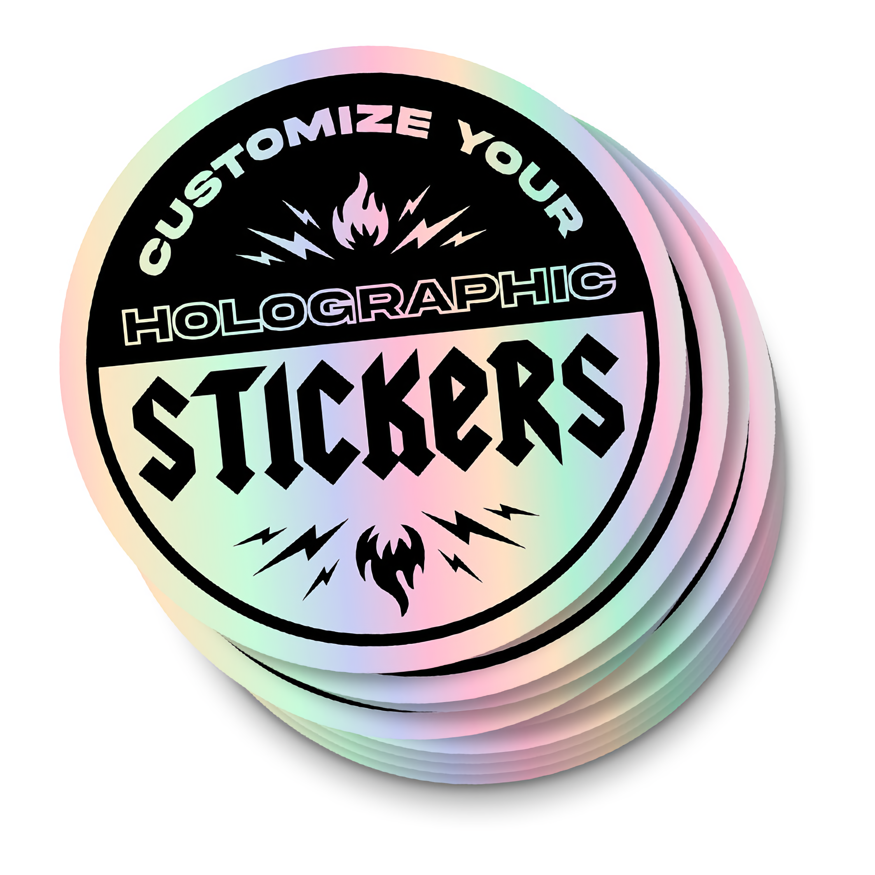 Custom Circle Holographic Stickers on a Stack