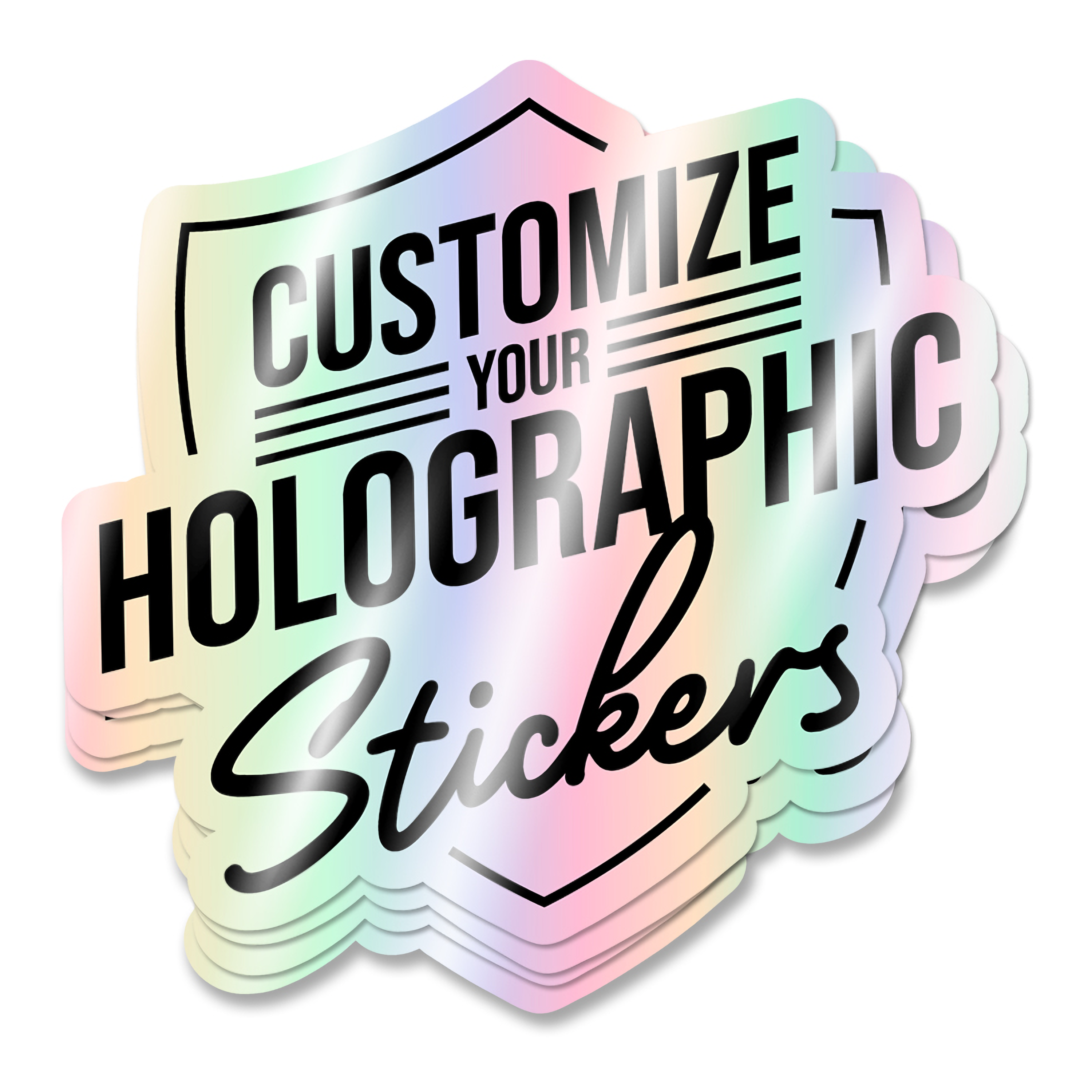 Custom Die-Cut Holographic Stickers on a Stack