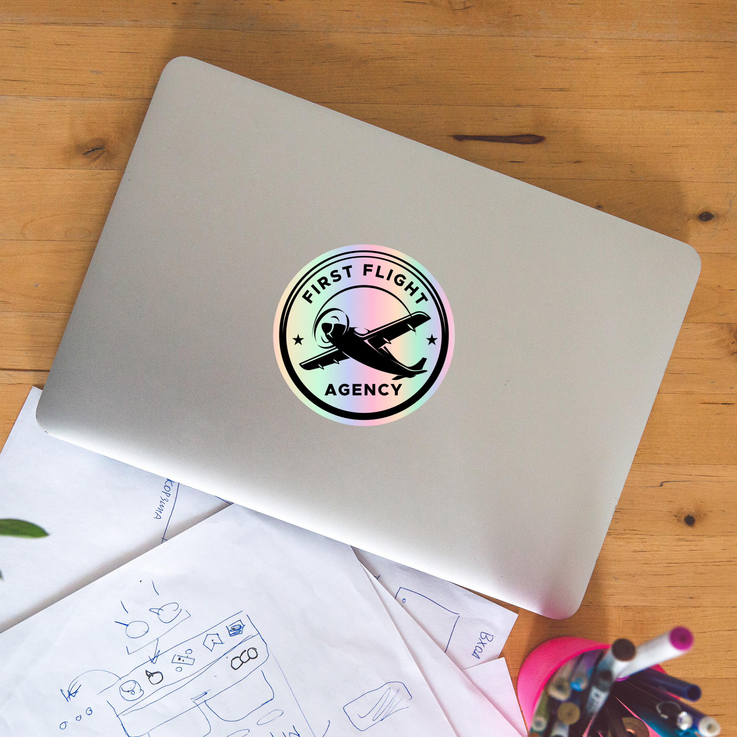 Custom Circle Holographic Stickers on Laptop