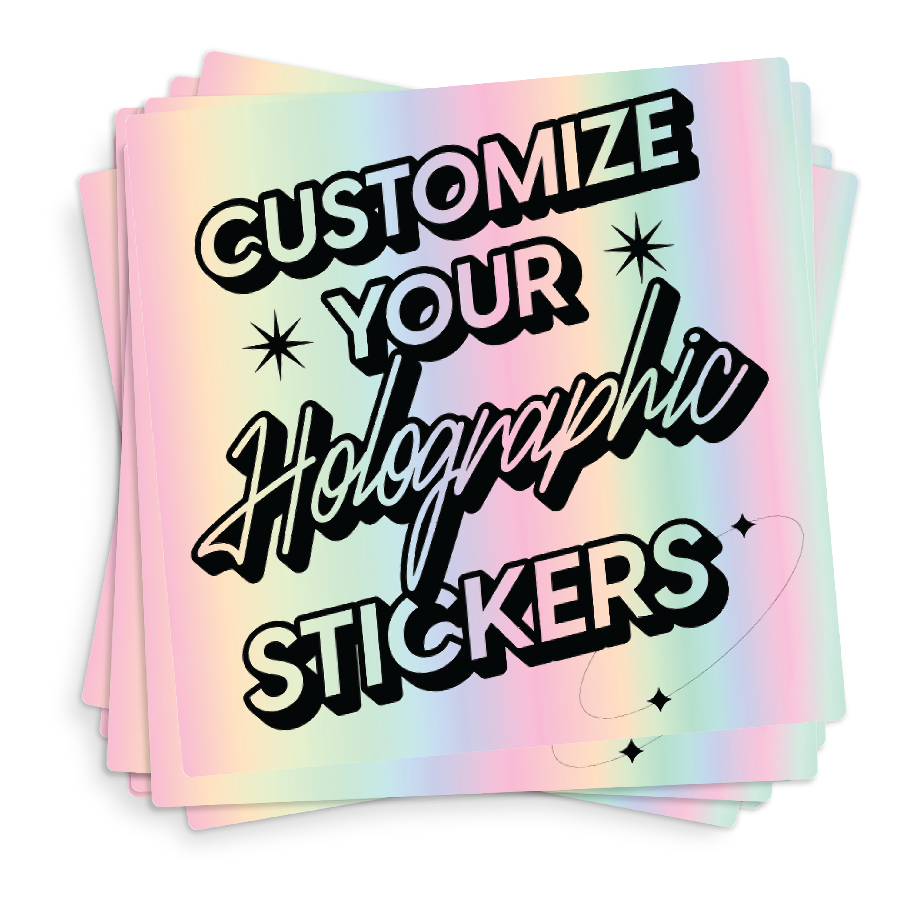 Custom Square Holographic Stickers on a Stack