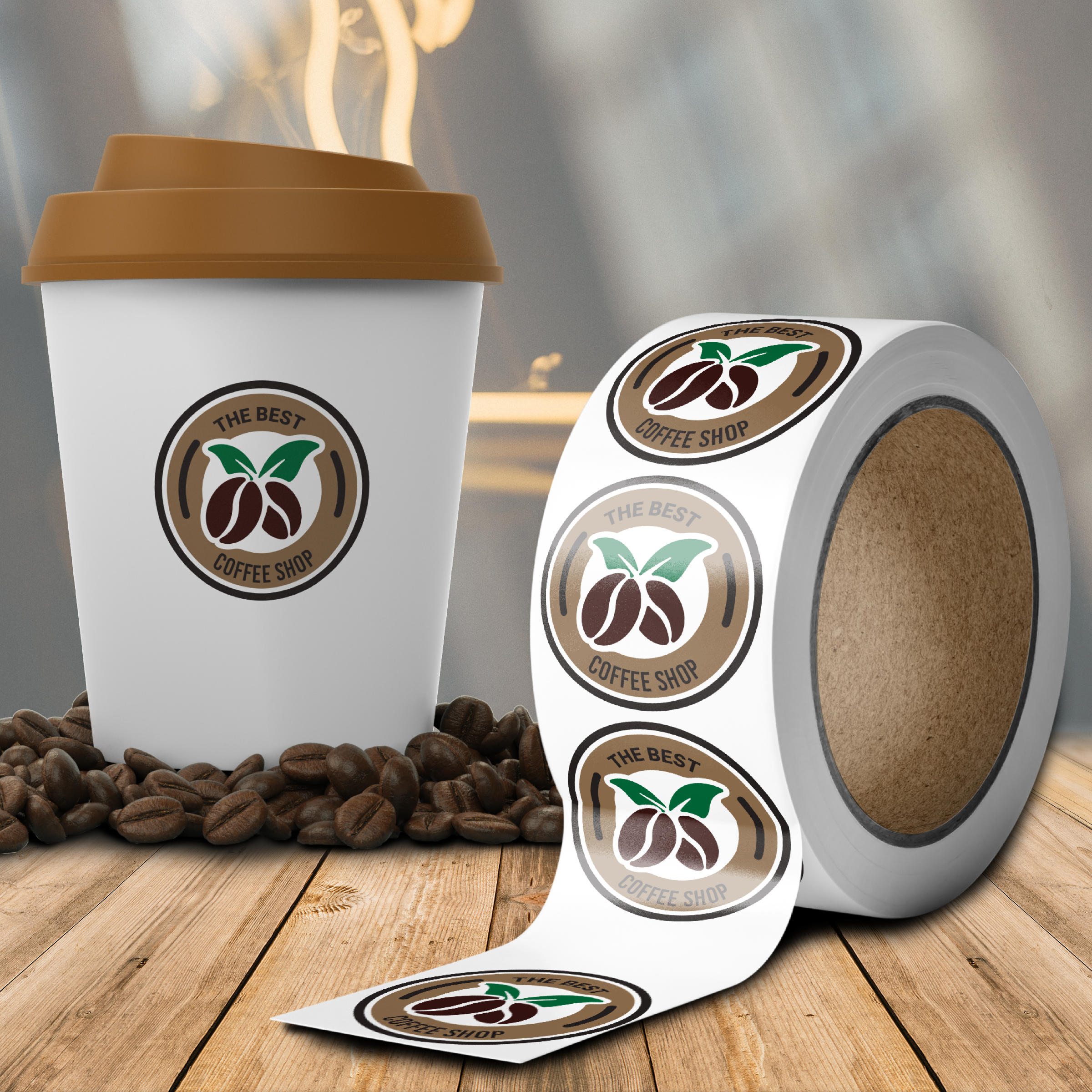 Custom Circle Roll Labels on Coffee Cup