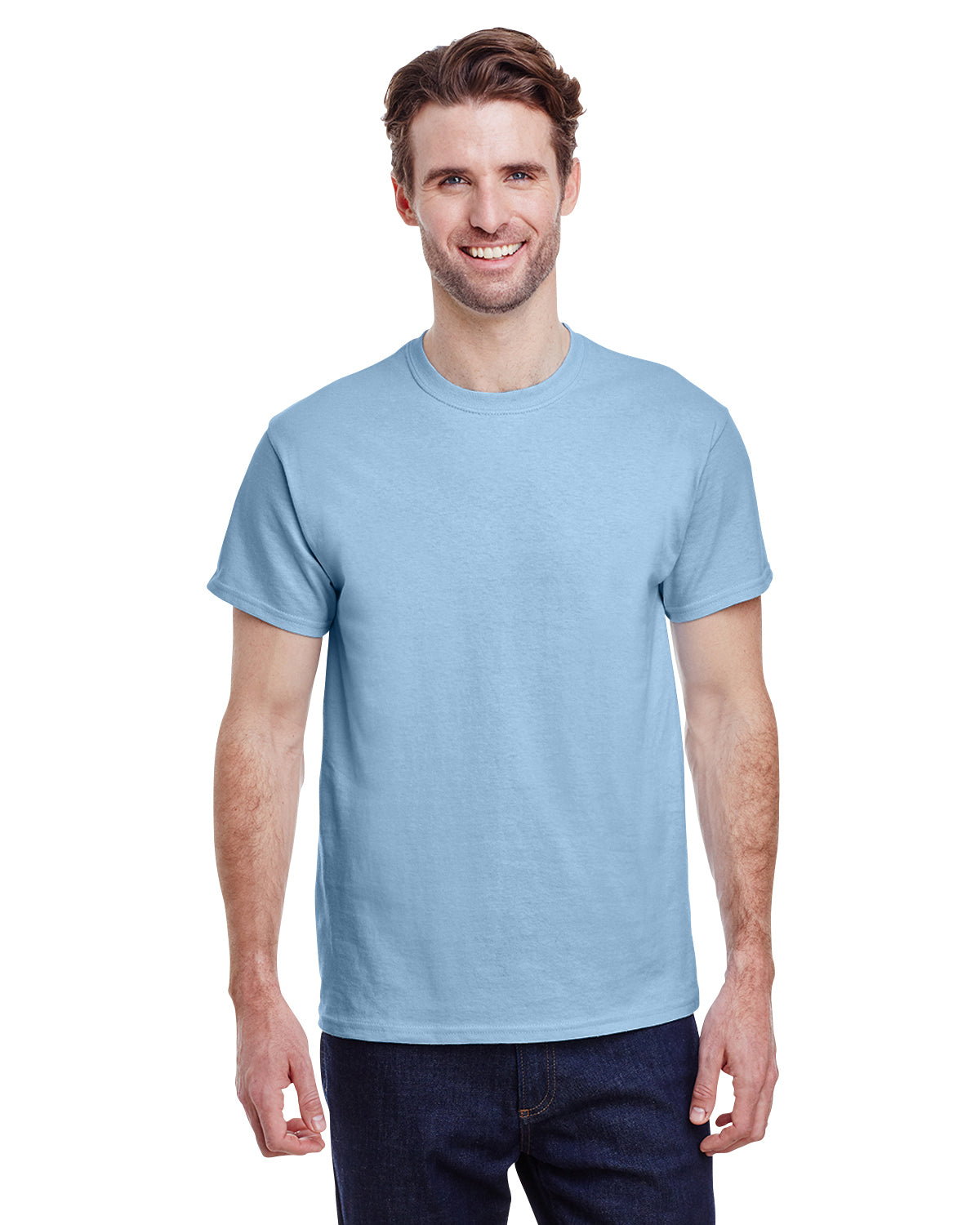 Heavyweight Short Sleeve Light Blue Custom T Shirt | Lifestyle Front